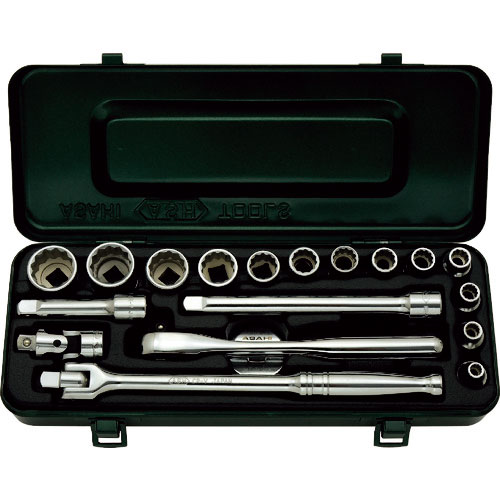 ＡＳＨ　１２角ソケットセット３／８（９．５）×１９ＰＣＳ＿