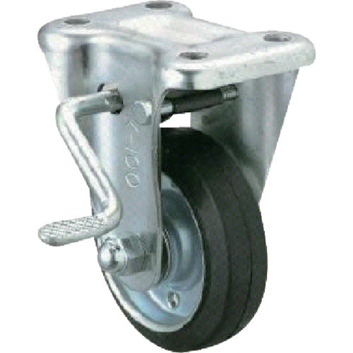 ユーエイ　産業用キャスターストッパー（左）付固定車　１３０径ゴム車輪＿