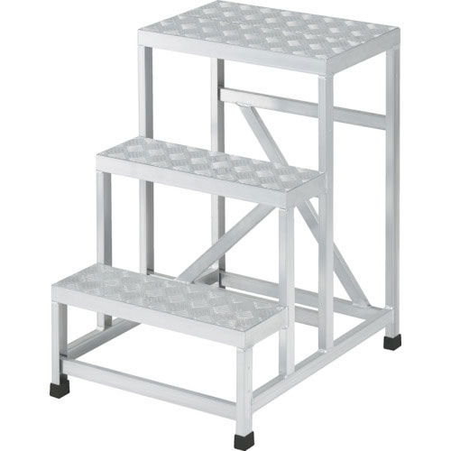 ＴＲＵＳＣＯ　アルミ製溶接一体構造型作業台　三段縞板タイプ（完成品）　Ｗ６００×Ｄ８００×Ｈ７５０＿