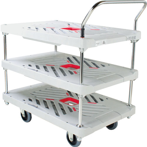 ダンディ　プラスチック台車　ダンディＸシリーズ　タイプＸＡ　３段テーブル片ハンドル式　Ｗ９３５×Ｄ６＿