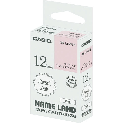 カシオ　ネームランド用アッシュテープ、ソフトピンクにグレー文字１２ｍｍ＿