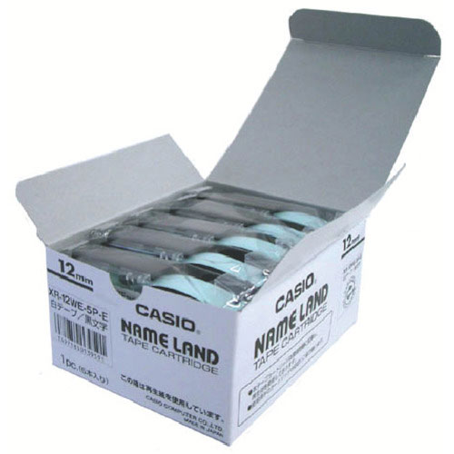 カシオ　ネームランド用スタンダードテープ５本入り１２ｍｍ　白に黒文字＿