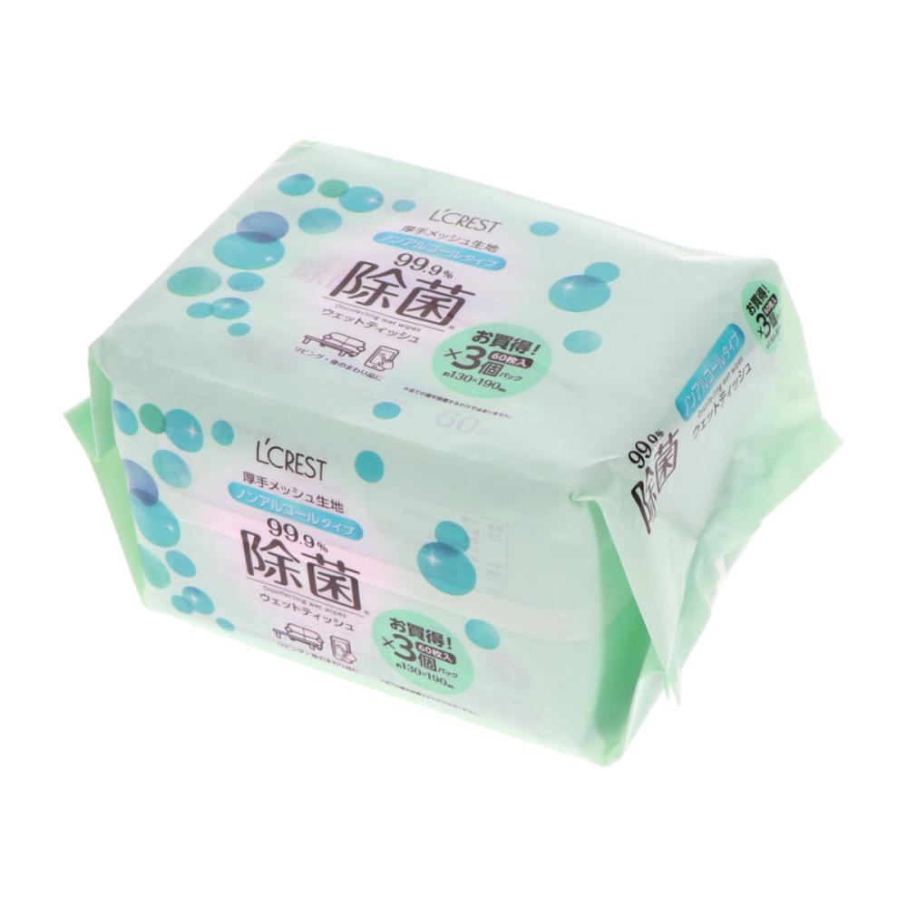 Ｌ’ＣＲＥＳＴ（ルクレスト）　ノンアルコールウェットティッシュ　シールタイプ　６０枚入り×３個パック