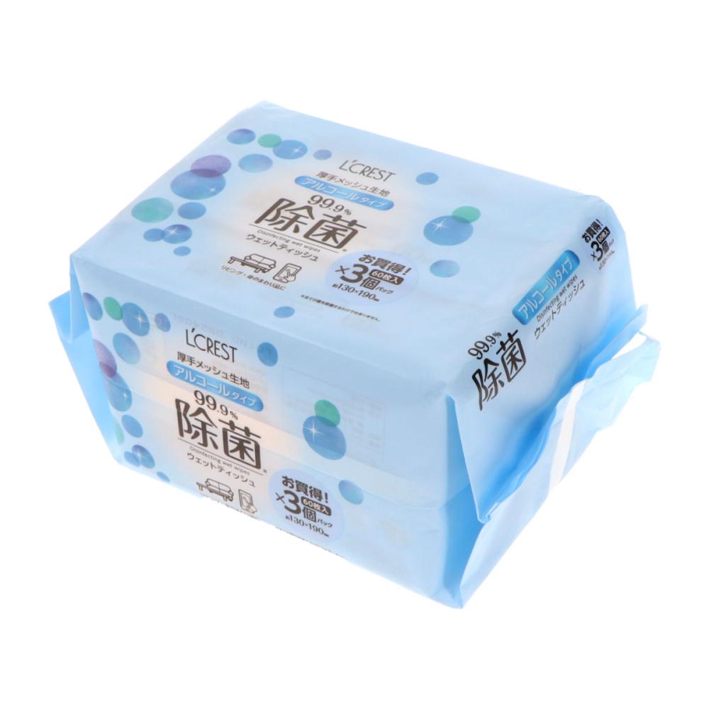 Ｌ’ＣＲＥＳＴ（ルクレスト）　アルコールウェットティッシュ　シールタイプ　６０枚入り×３個パック
