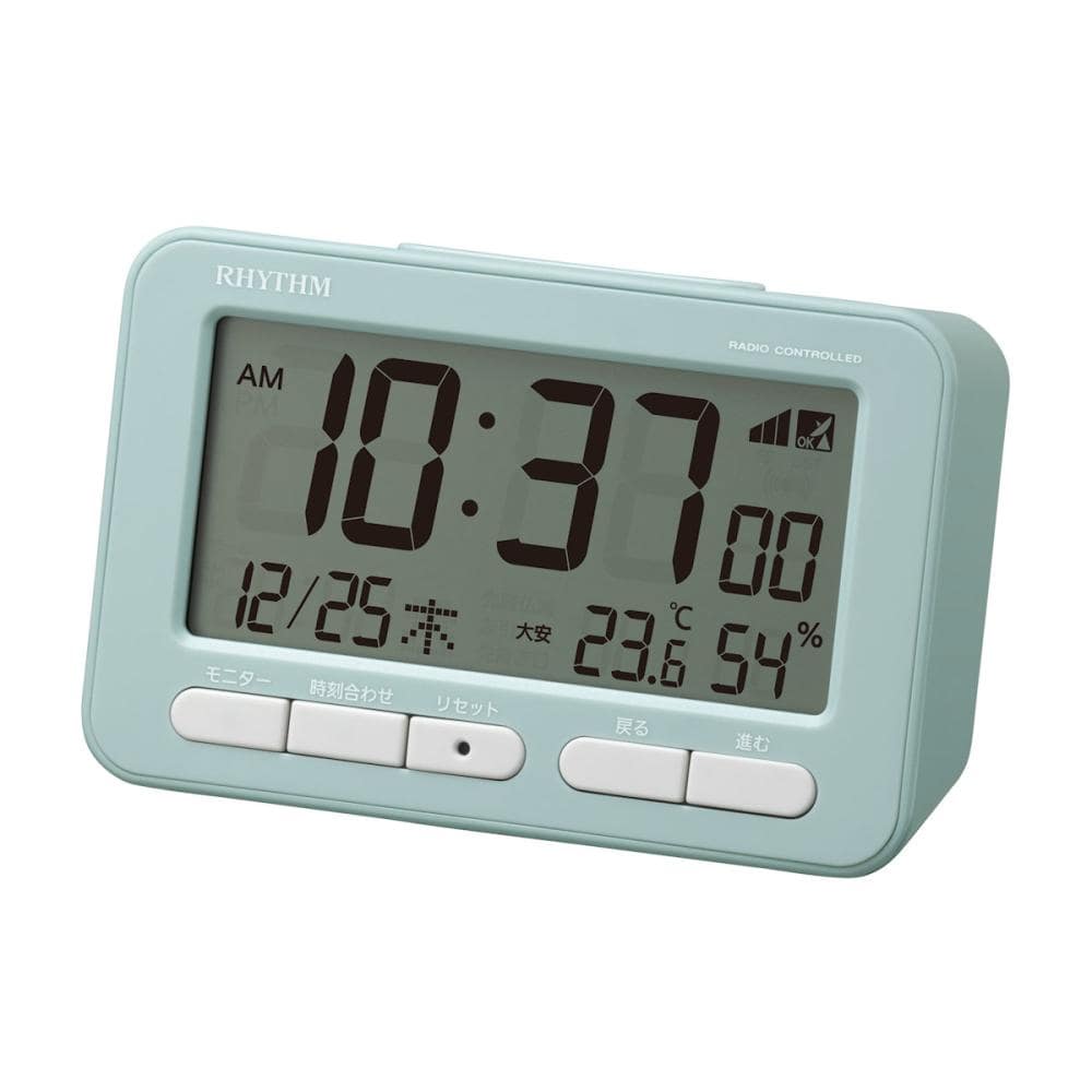 リズム　温湿度付き　デジタル電波時計　ブルー　８ＲＺ２３４ＳＲ０４