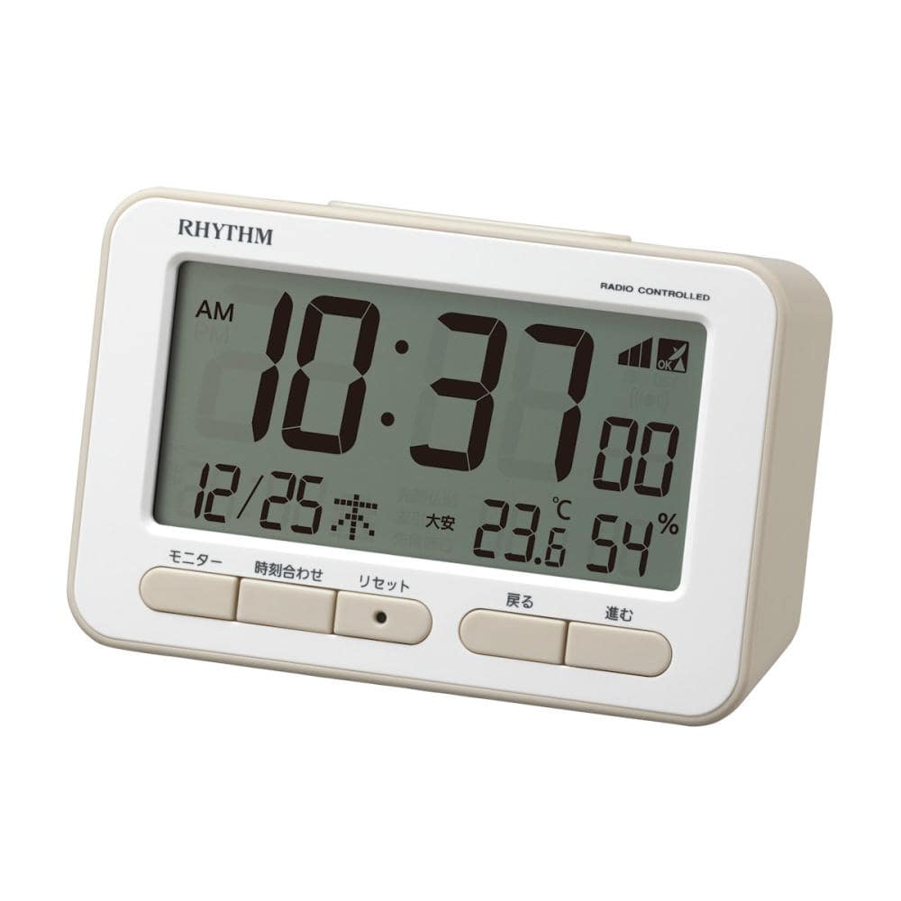 電波　デジタル　温湿度　時計　ホワイトベージュ　８ＲＺ２３４ＳＲ３８