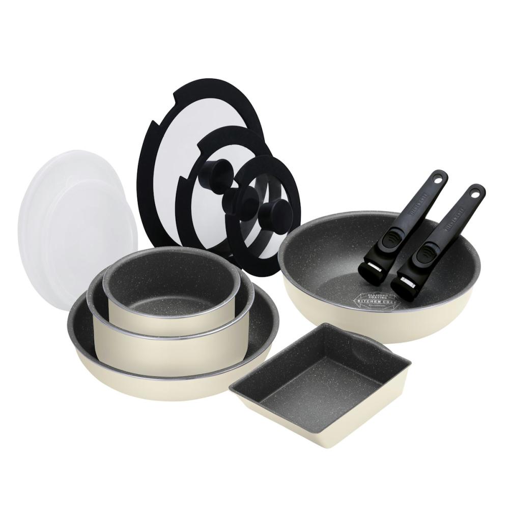 ダイヤモンドコートパン　ＩＨ　１２点セット　アイボリー　ＤＣＩ－Ｔ１２Ｓ