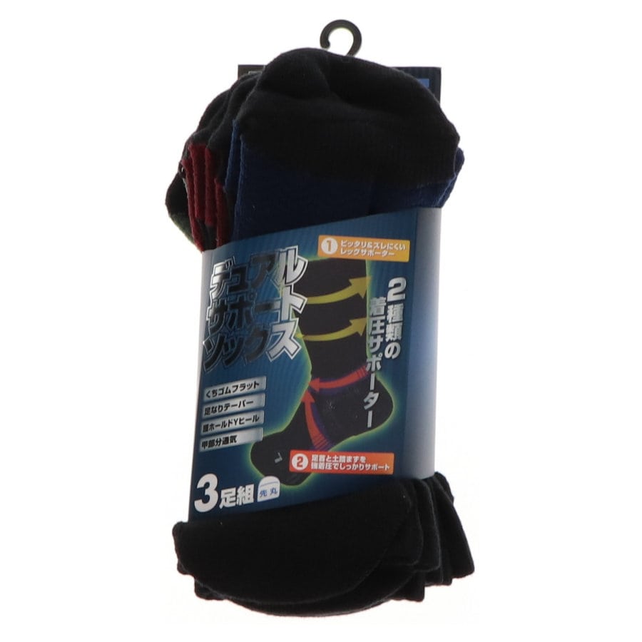 Ｋ＋ＷＯＲＫＳ　デュアルサポートソックス　先丸　ブラック　３足組　２４～２６ｃｍ