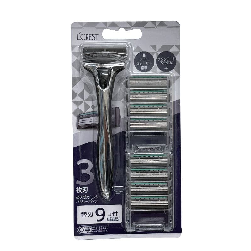 Ｌ’ＣＲＥＳＴ（ルクレスト）　３枚刃カミソリ　ホルダー本体＋替刃９個付き