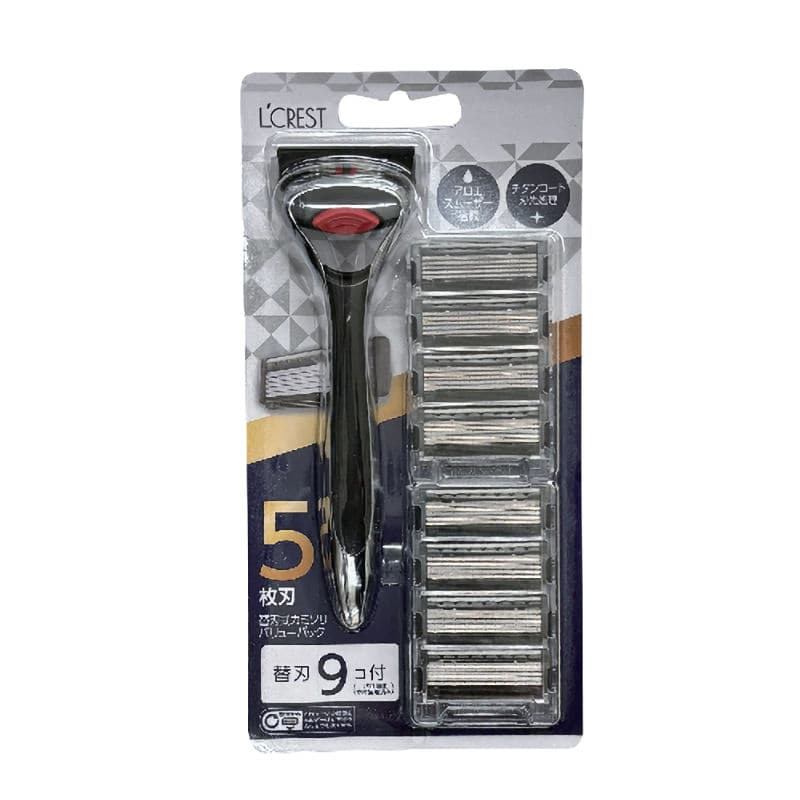 Ｌ’ＣＲＥＳＴ（ルクレスト）　５枚刃カミソリ　ホルダー本体＋替刃９個付き