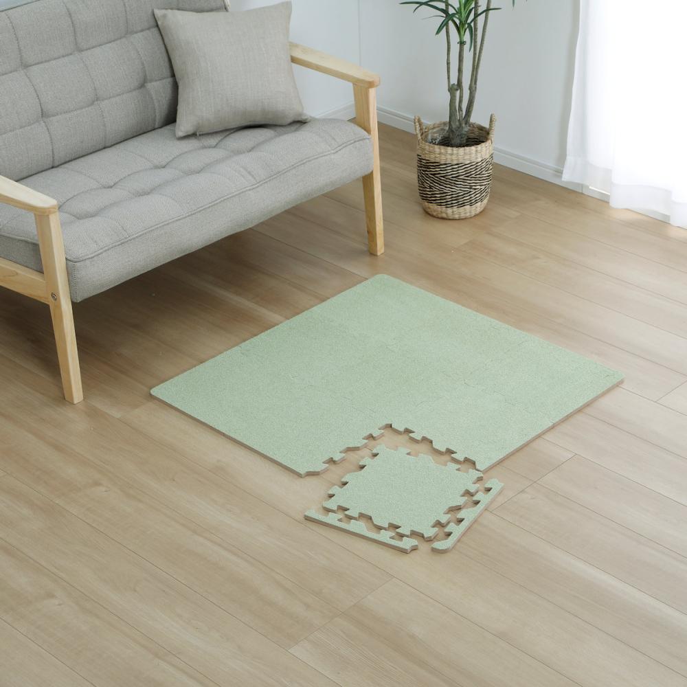 アテーナライフ　起毛ジョイントマット　グリーン　９枚入り　ふち付