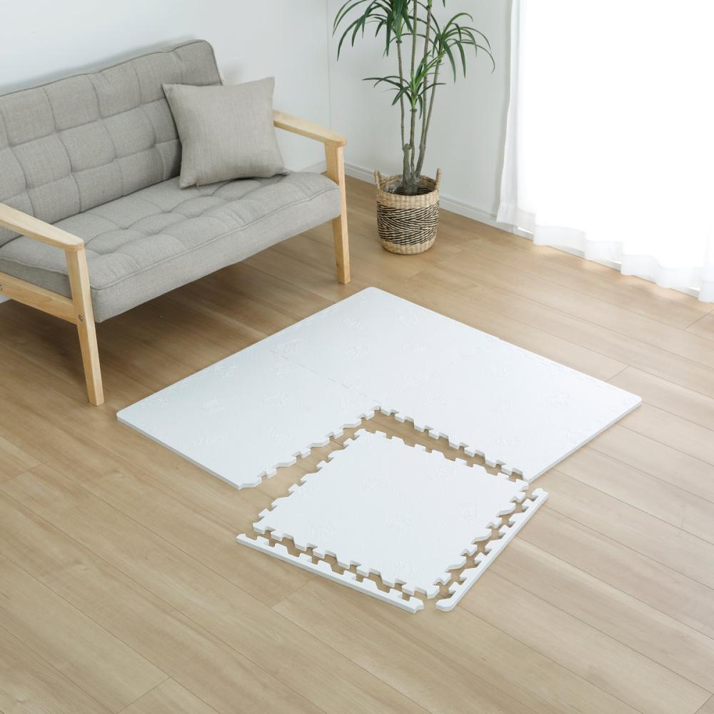 アテーナライフ　ねこ柄ジョイントマット　大判　アイボリー　４枚入り　ふち付