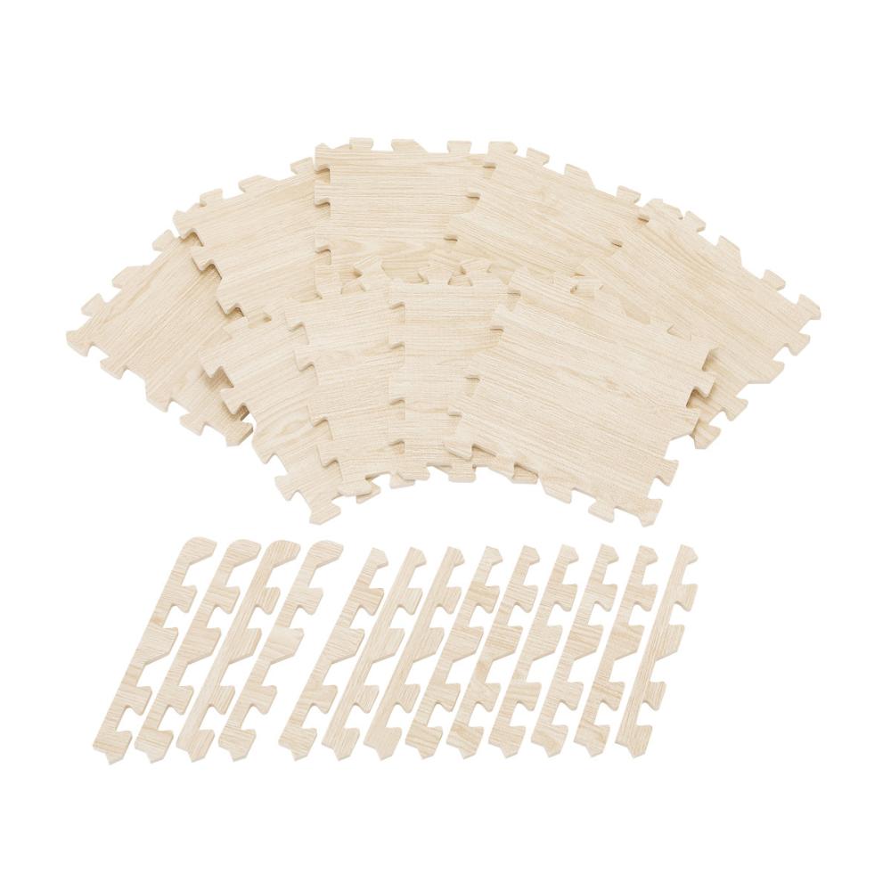 アテーナライフ　木目調ジョイントマット　アイボリー　９枚入り　ふち付