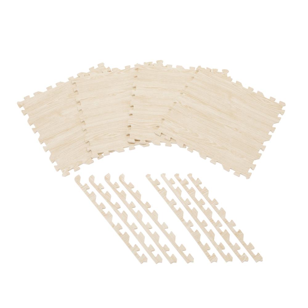 アテーナライフ　木目調ジョイントマット　大判　アイボリー　４枚入り　ふち付