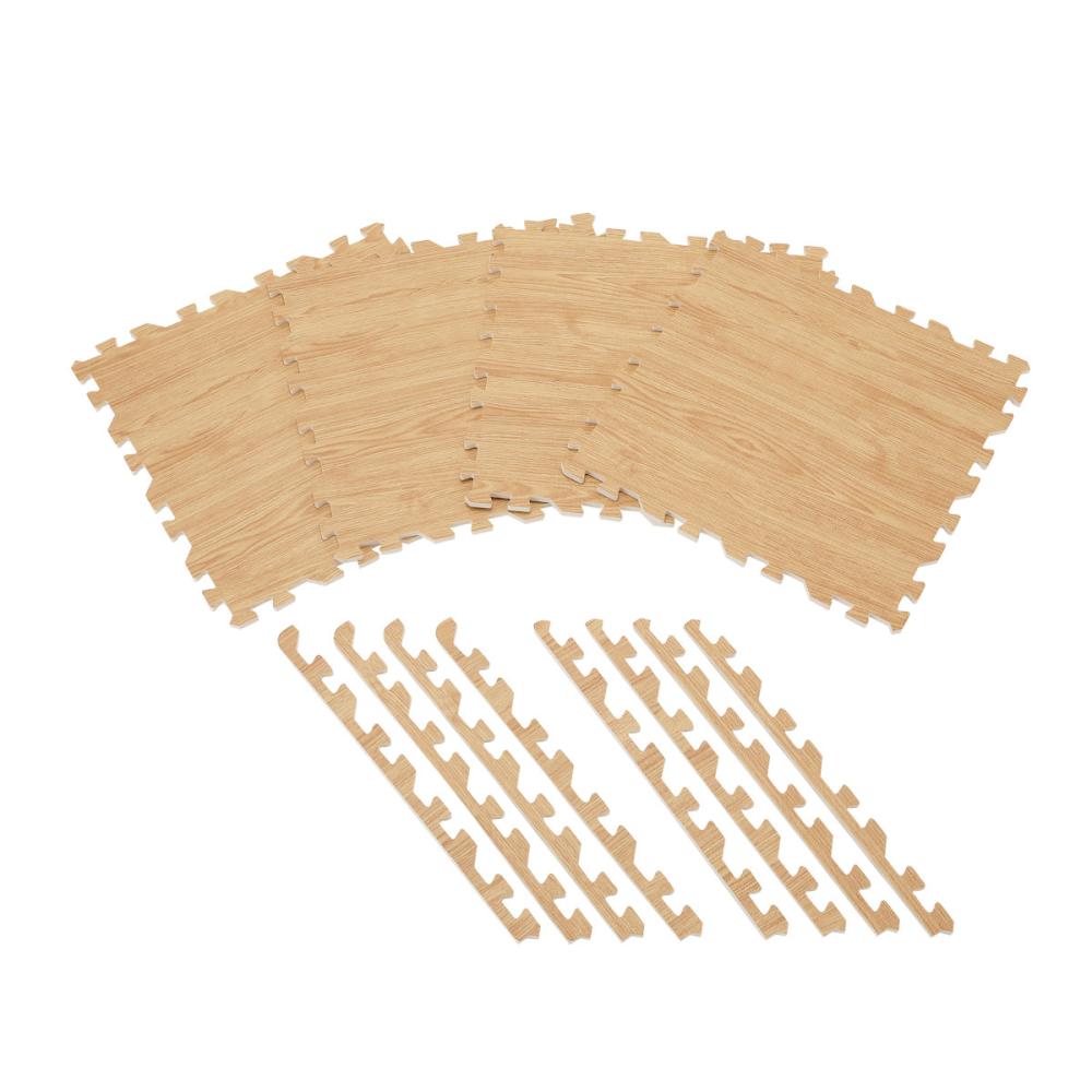 アテーナライフ　木目調ジョイントマット　大判　ベージュ　４枚入り　ふち付