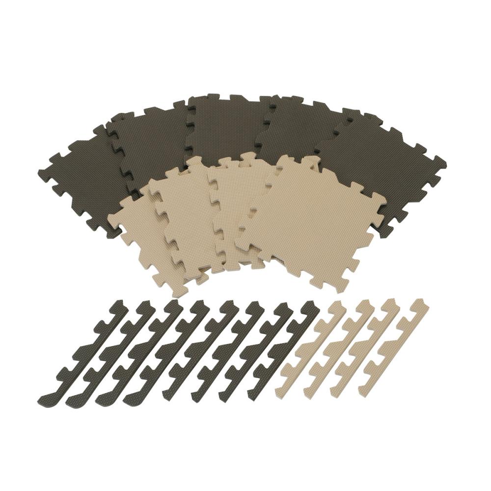 アテーナライフ　ジョイントマット　９枚入り　縁付き　ブラウン／ベージュ