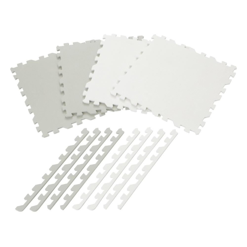 アテーナライフ　ジョイントマット　大判　４枚入り　縁付き　グレー／ホワイト