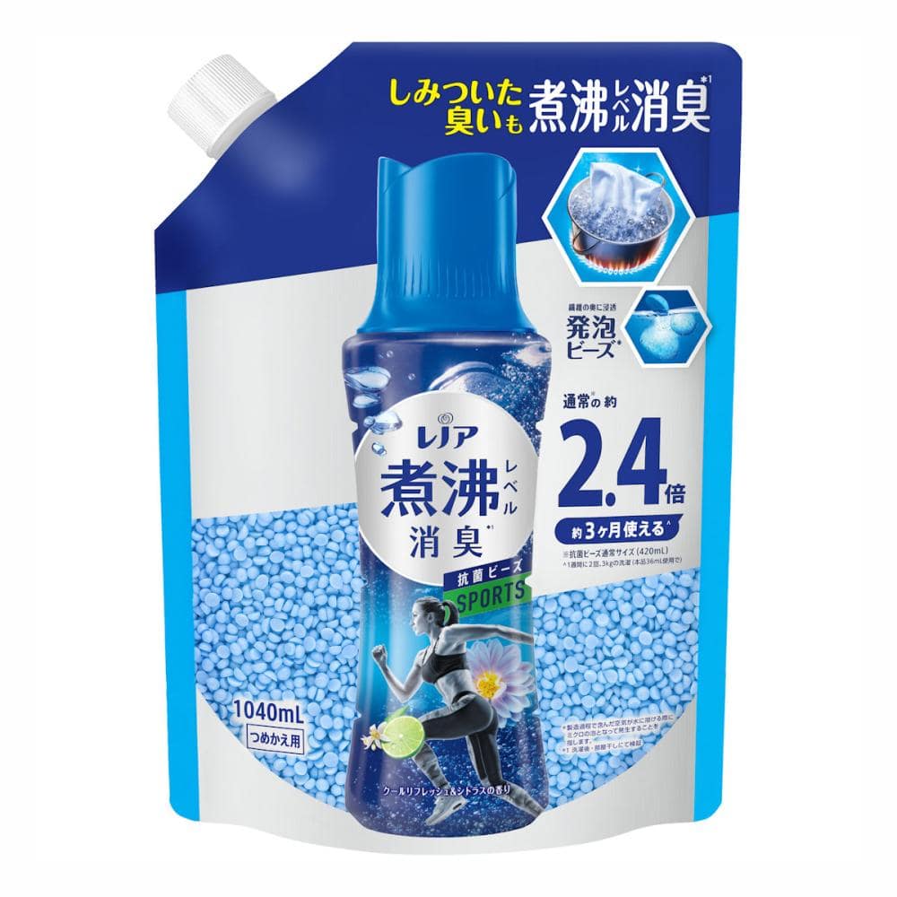Ｐ＆Ｇ　レノア　超消臭　煮沸レベル消臭　抗菌ビーズ　スポーツ　クールリフレッシュ＆シトラスの香り　詰め替え用　特大　１０４０ｍＬ