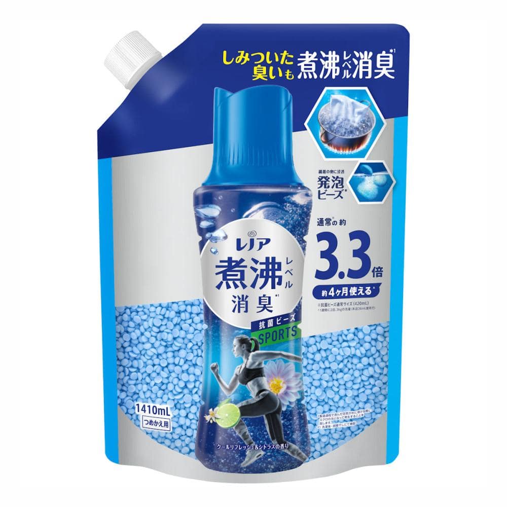 Ｐ＆Ｇ　レノア　超消臭　煮沸レベル消臭　抗菌ビーズ　スポーツ　クールリフレッシュ＆シトラスの香り　詰め替え用　超特大　１４１０ｍＬ