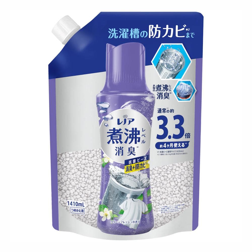 Ｐ＆Ｇ　レノア　超消臭　煮沸レベル消臭　抗菌ビーズ　洗濯槽の防カビ　クリーンフレッシュの香り　詰め替え用　超特大　１４１０ｍＬ