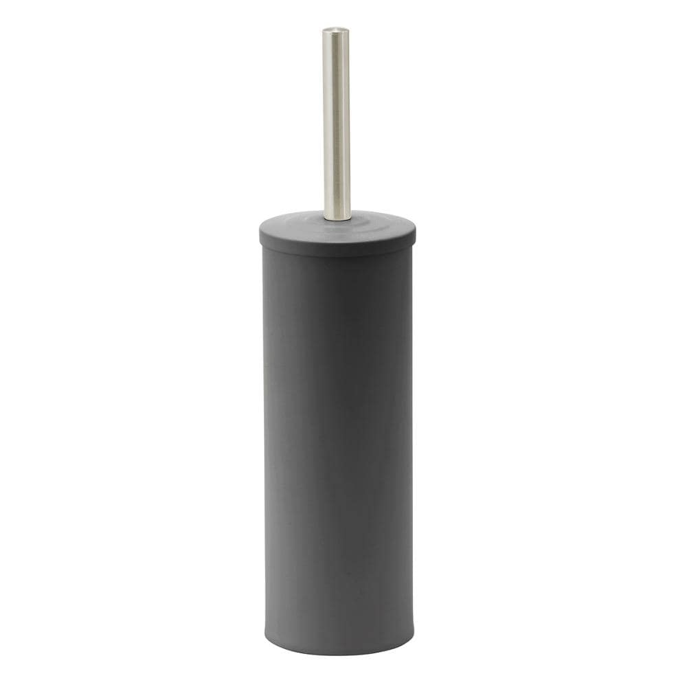 アテーナライフ　スリム型　ふた付きトイレブラシセット　ダークグレー