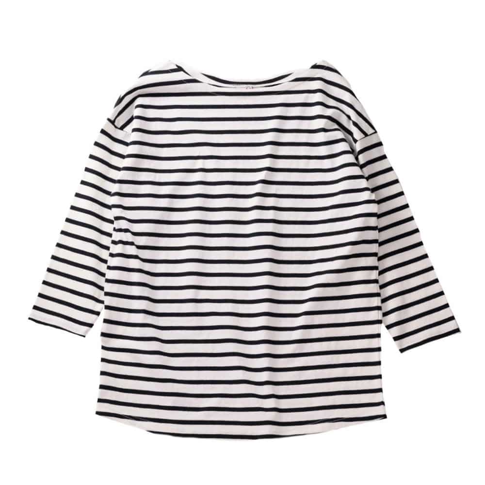 レディース　ボーダー長袖シャツ　抗菌防臭機能付き　ホワイト×ブラック　Ｓ　１０１０５