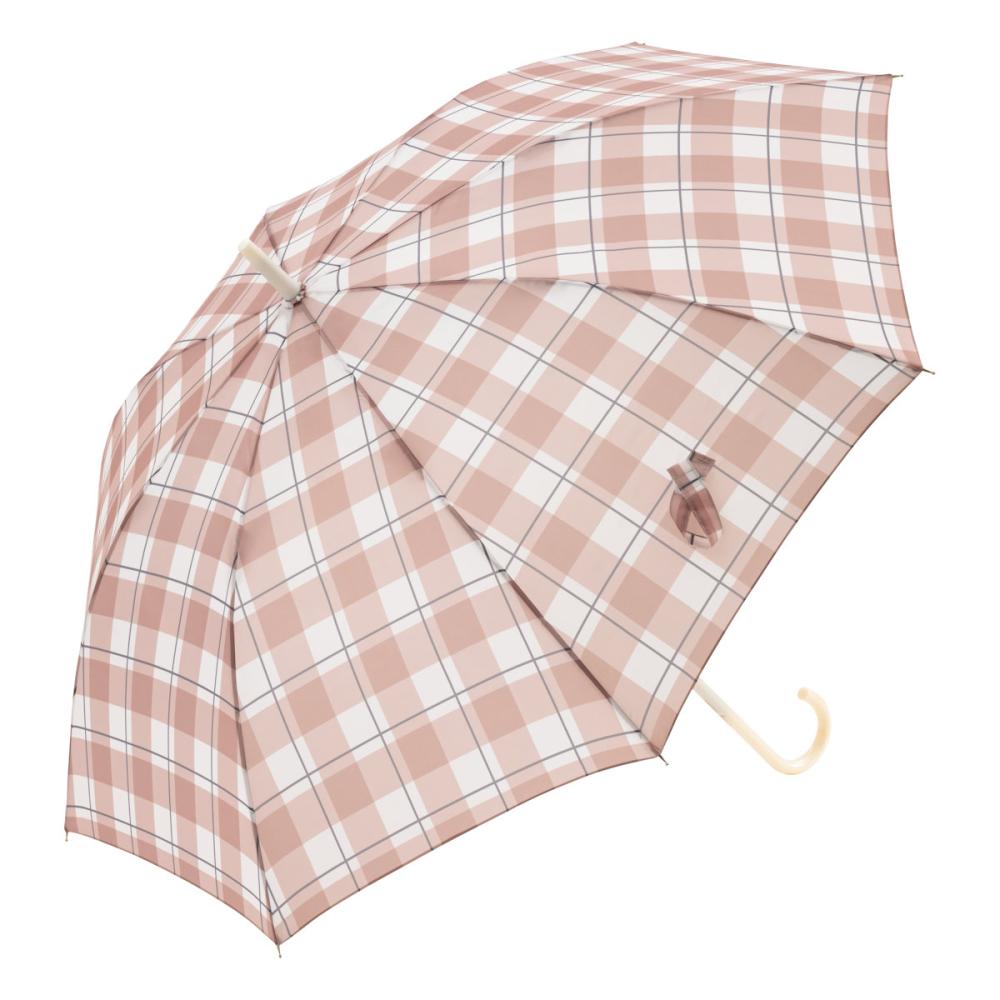 スギハラ　６０ｃｍジャンプ傘　グラス骨　チェック　ベージュ