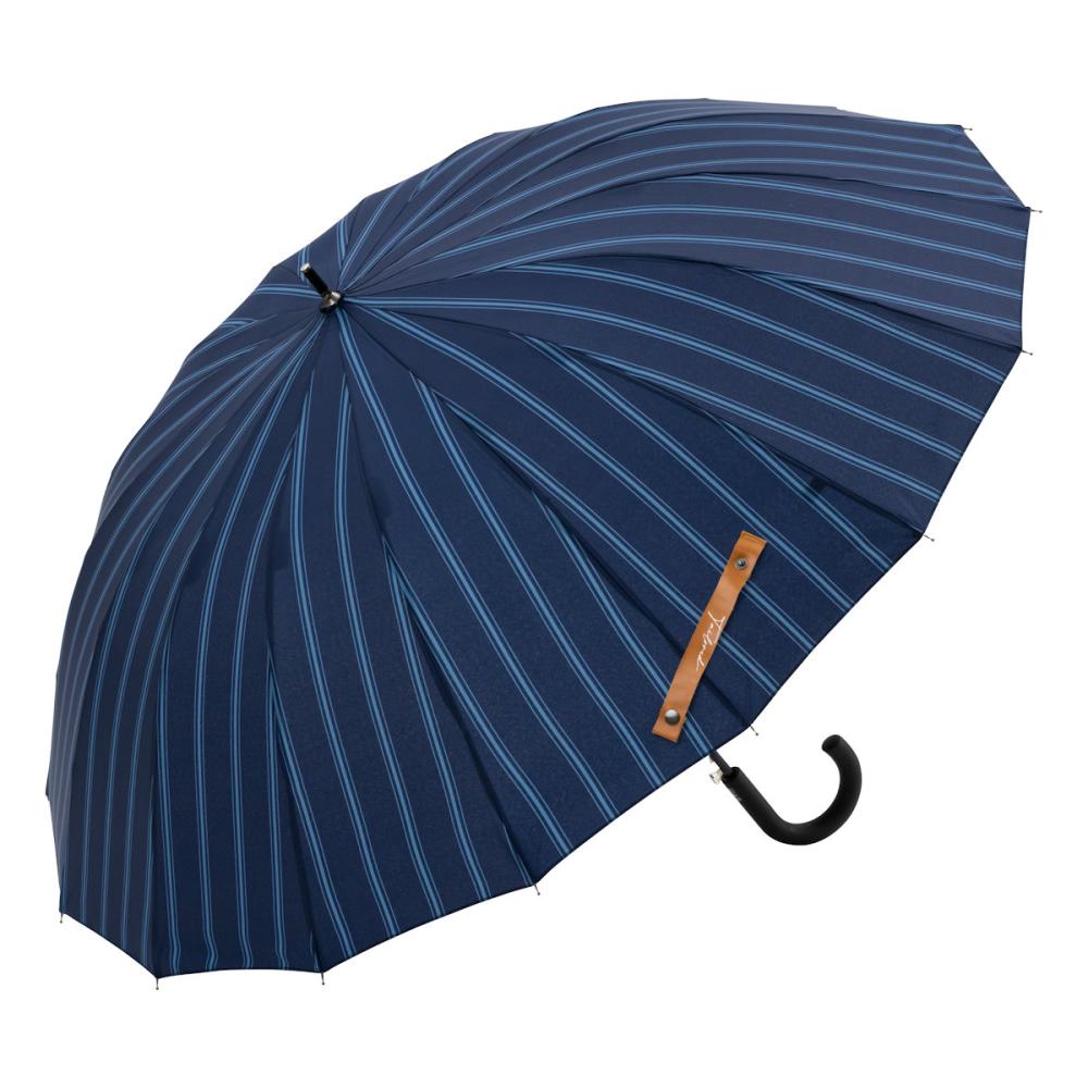スギハラ　紳士６５ｃｍジャンプ傘　１６本骨　ストライプ　ネイビー