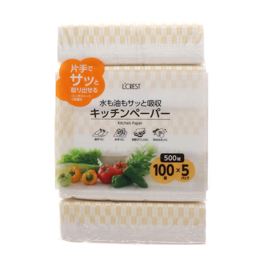 Ｌ’ＣＲＥＳＴ（ルクレスト）　ソフトパックキッチンペーパー　１００組×５個パック