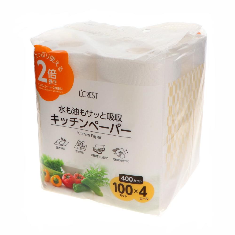 Ｌ’ＣＲＥＳＴ（ルクレスト）　キッチンペーパー　１００カット×４ロール