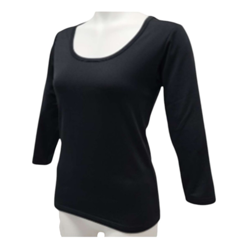 你的品牌名　婦人エアライトウォーム　深U首シャツ　８分袖　ブラック　Ｍ