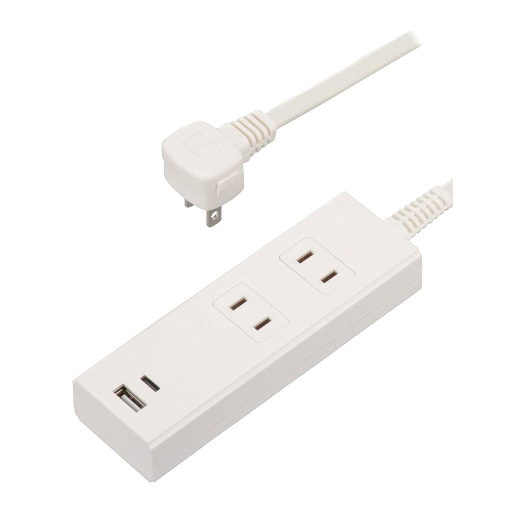 オーム電機　２個口電源タップ　ＰＤ対応　タイプＣ・Ａポート付　１ｍ　ホワイト