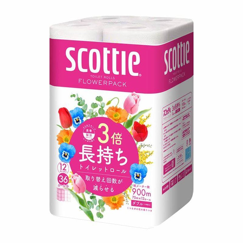 日本製紙クレシア　スコッティ　フラワーパック　３倍長持ちトイレット　ダブル　１２ロール