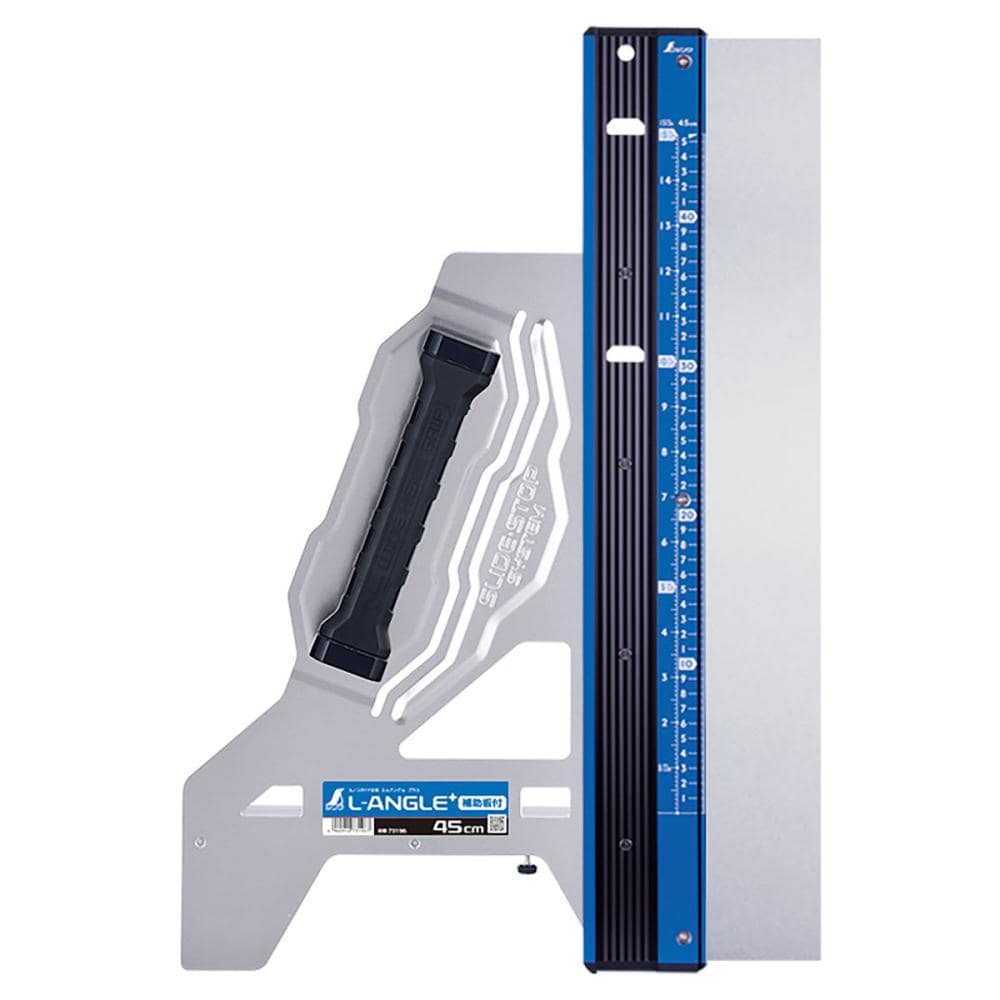 シンワ測定　丸ノコガイド定規　エルアングル　Ｐｌｕｓ　４５ｃｍ　併用目盛　補助板付