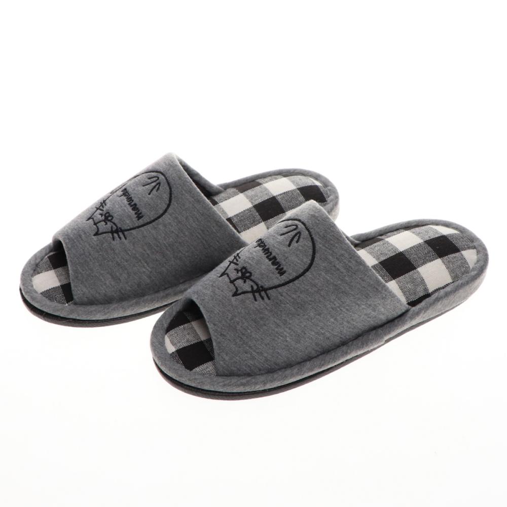 アテーナライフ　外縫いスリッパ　猫　グレー　Ｌ