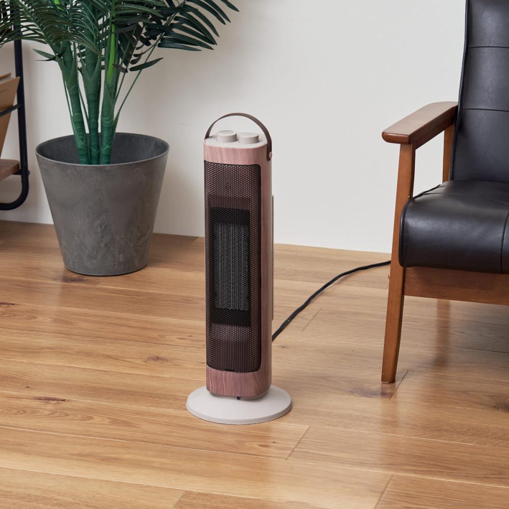 タワー型　セラミックファンヒーター＆ファンー　Ｐｒｅｍｉｕｍ　ＷＯＯＤ－　ホワイトウッド