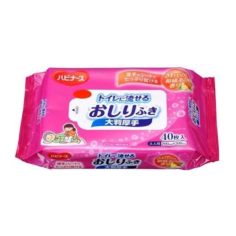 ピジョン　ハビナース　トイレに流せるおしりふき　大判厚手　４０枚入り
