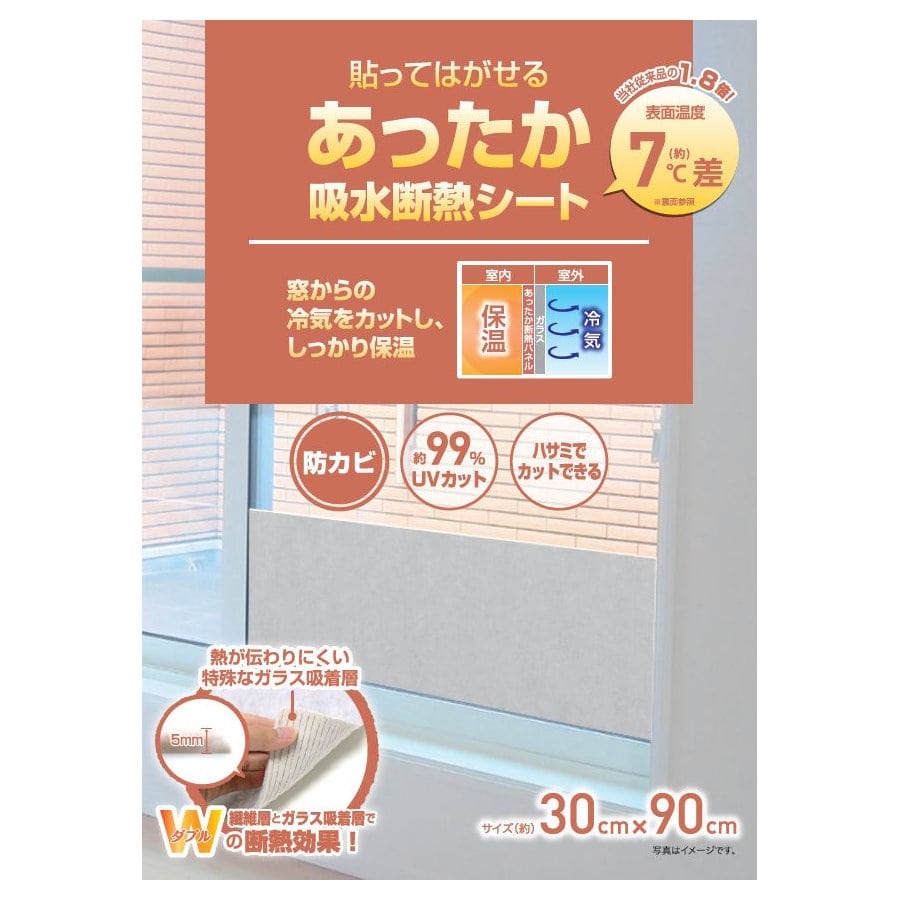 你的品牌名　貼ってはがせるあったか吸水断熱シート　グレー３０ｃｍ×９０ｃｍ