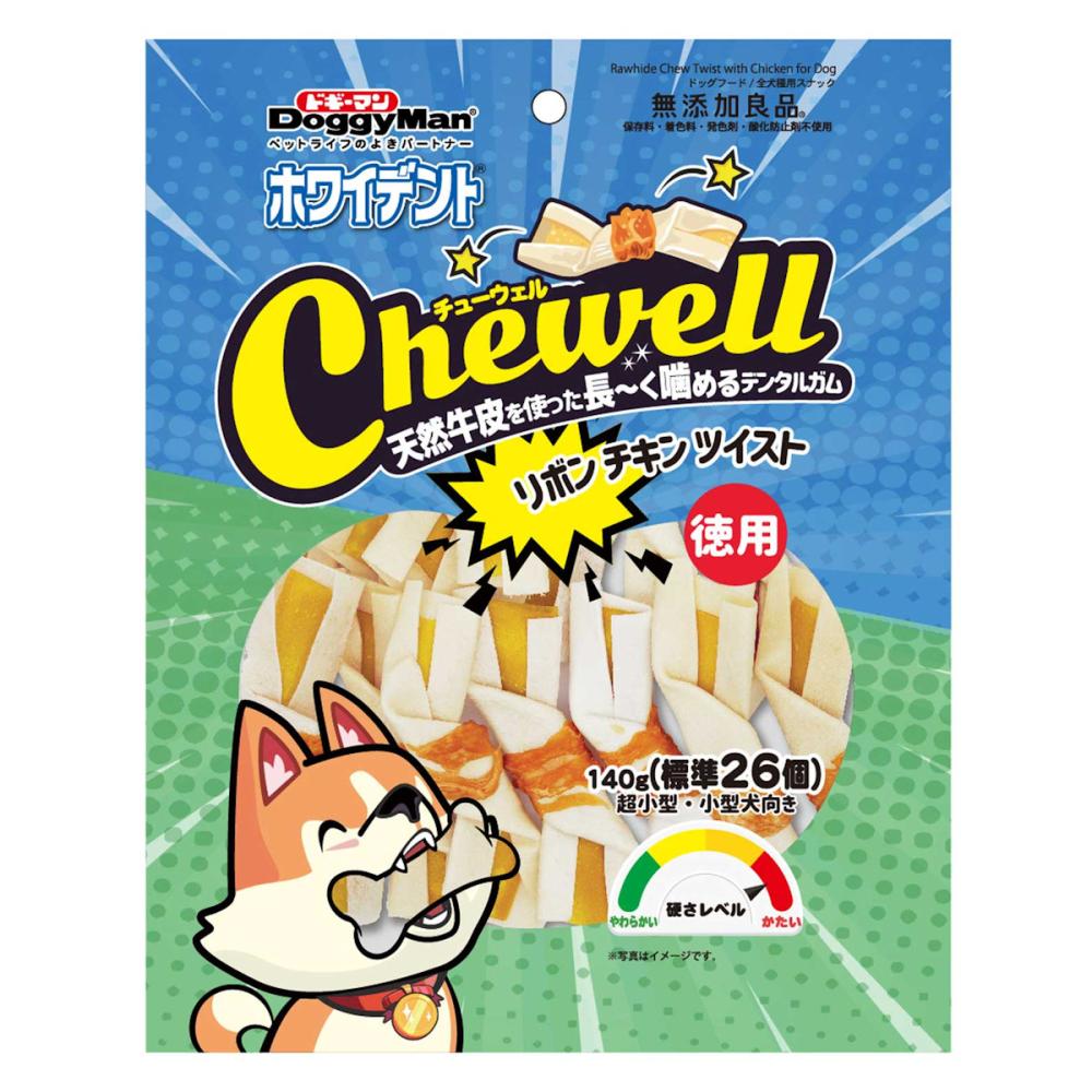 ドギーマン　ホワイデント　Ｃｈｅｗｅｌｌ　リボンチキンツイスト　徳用　１４０ｇ