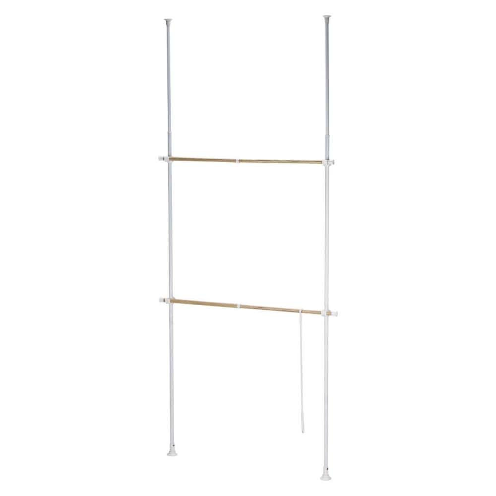 突っ張りデザインハンガーラック　ナチュラル／ホワイト　約幅７５～１２０×奥行９×高さ２２０～２８０ｃｍ