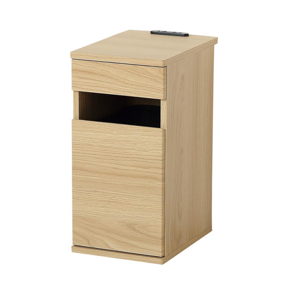 クロシオ　ダストボックスも収納できるコンセント付サイドテーブル　ナチュラル