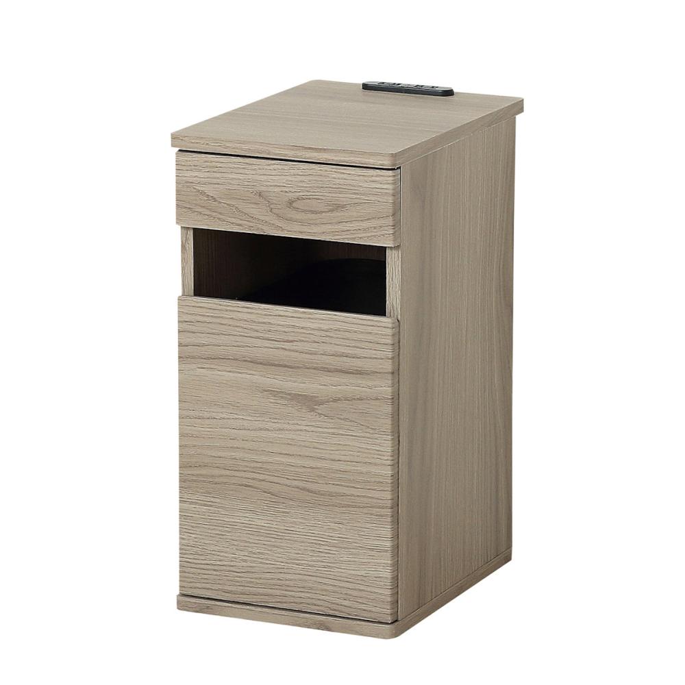 クロシオ　ダストボックスも収納できるコンセント付サイドテーブル　グレージュ