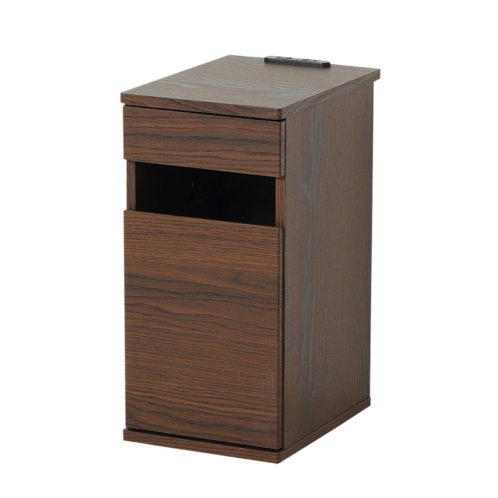 クロシオ　ダストボックスも収納できるコンセント付サイドテーブル　ブラウン