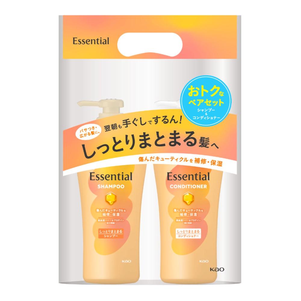 花王　エッセンシャル　しっとりまとまる　シャンプー＋コンディショナー　本体セット　９００ｍＬ