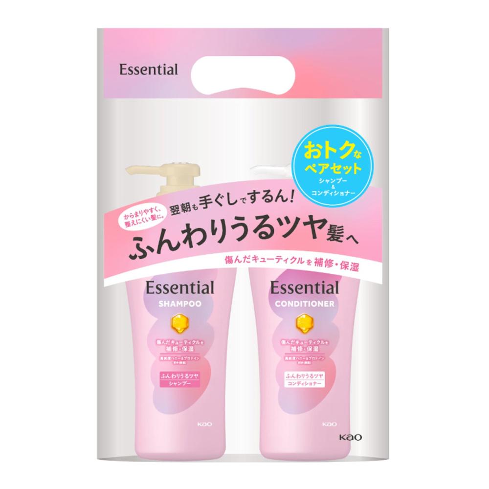 花王　エッセンシャル　ふんわりうるツヤ　シャンプー＋コンディショナー　本体セット　９００ｍＬ