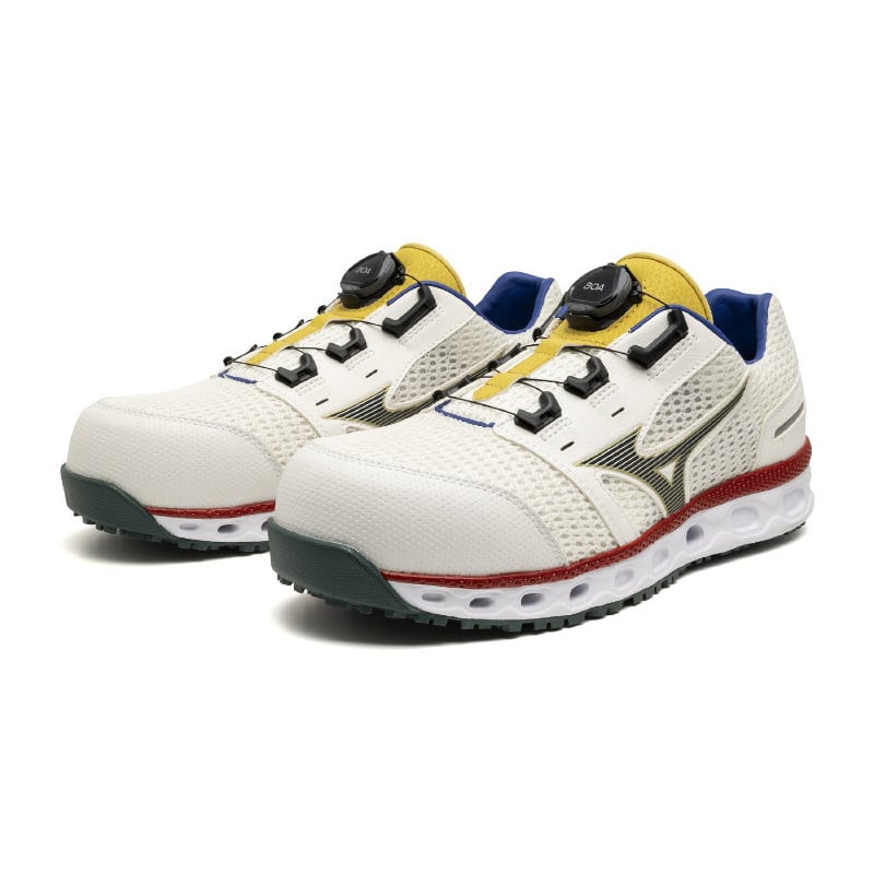【アウトレット】ミズノ　プロテクティブスニーカー　ＡＬＭＩＧＨＴＹ　ＶＨ　５１Ｌ　ＢＯＡ　スノーホワイト×ゴールド×レッド　２５．０ｃｍ　箱なし
