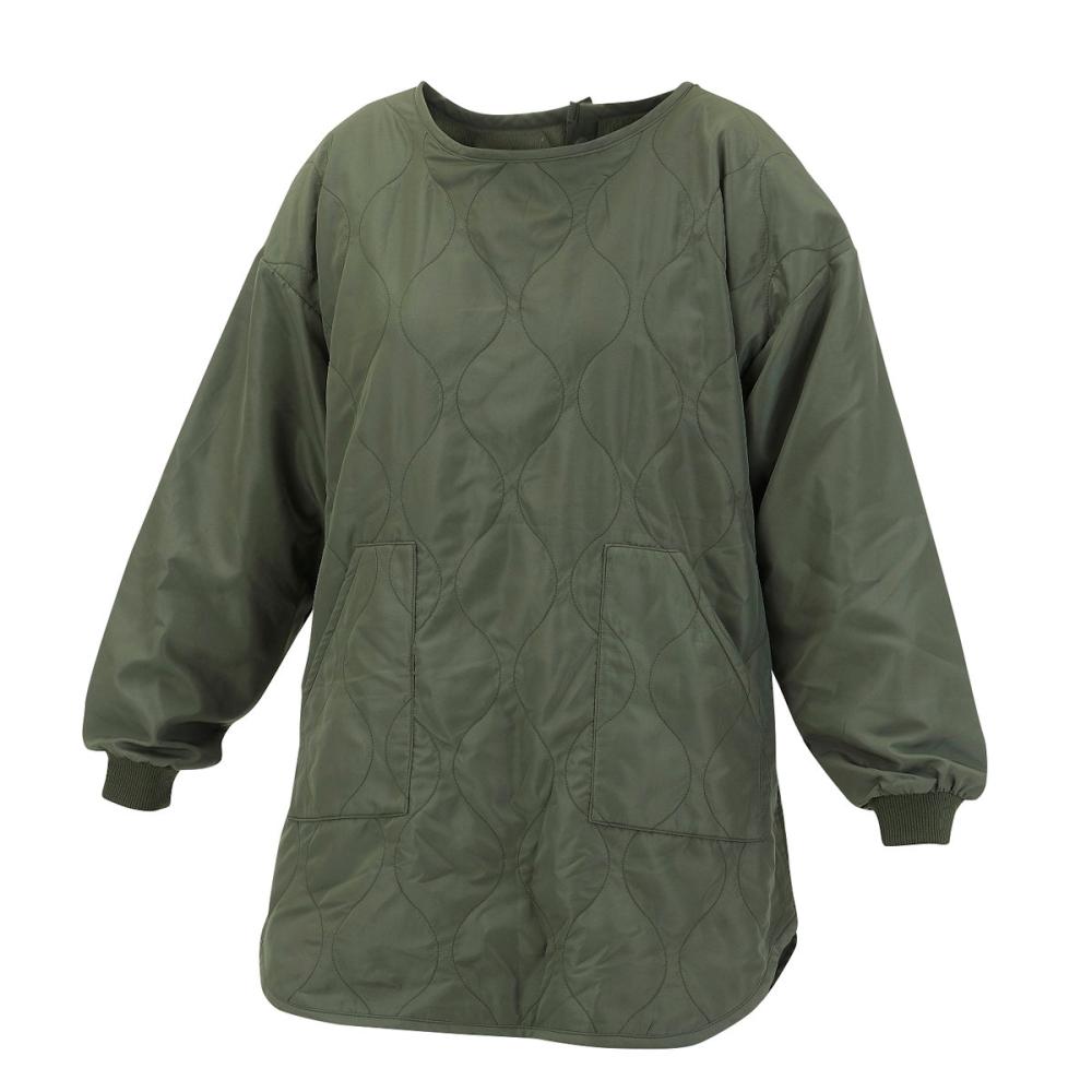 撥水キルト　裏フリースかっぽう着　フリーサイズ　カーキ