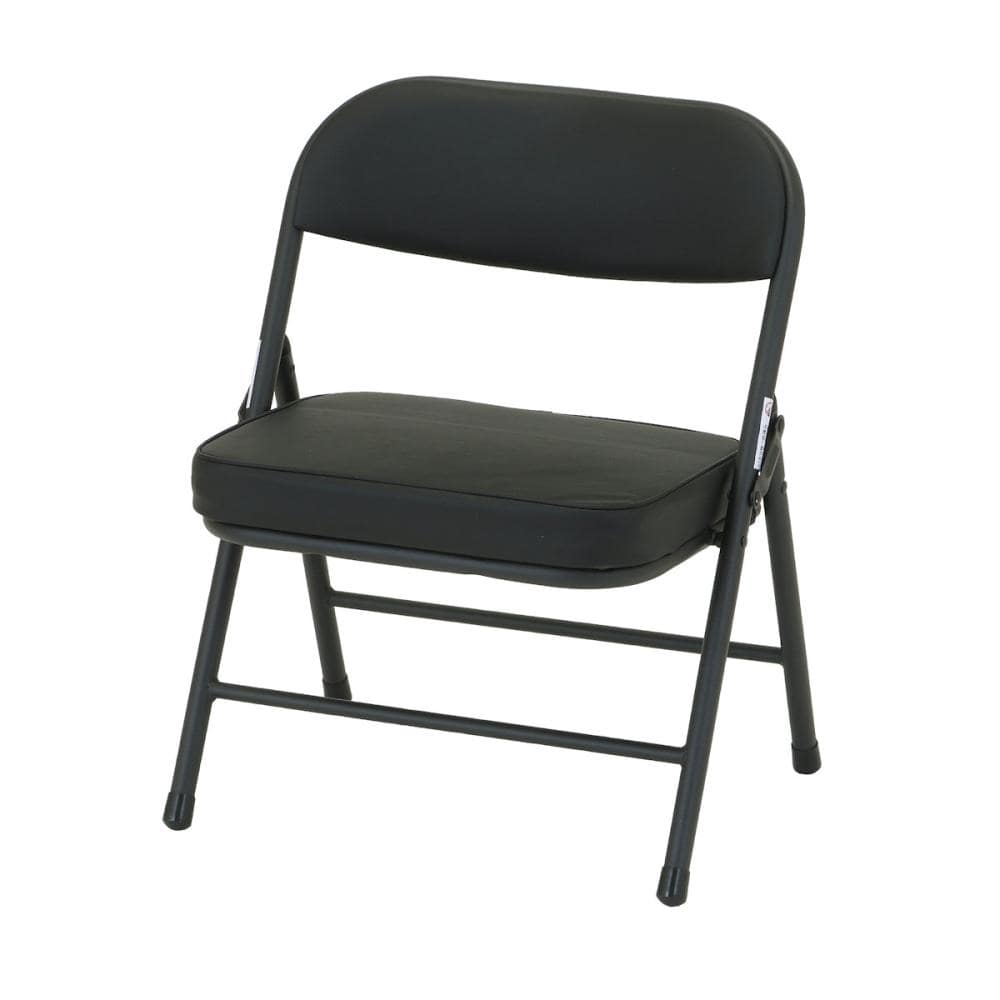 背付き折りたたみパイプチェア　低め　ブラック　座面の高さ３０．５ｃｍ