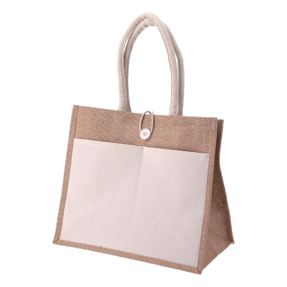 不二貿易　ジュートバッグ　ポケット・ボタン付き　Ｍ