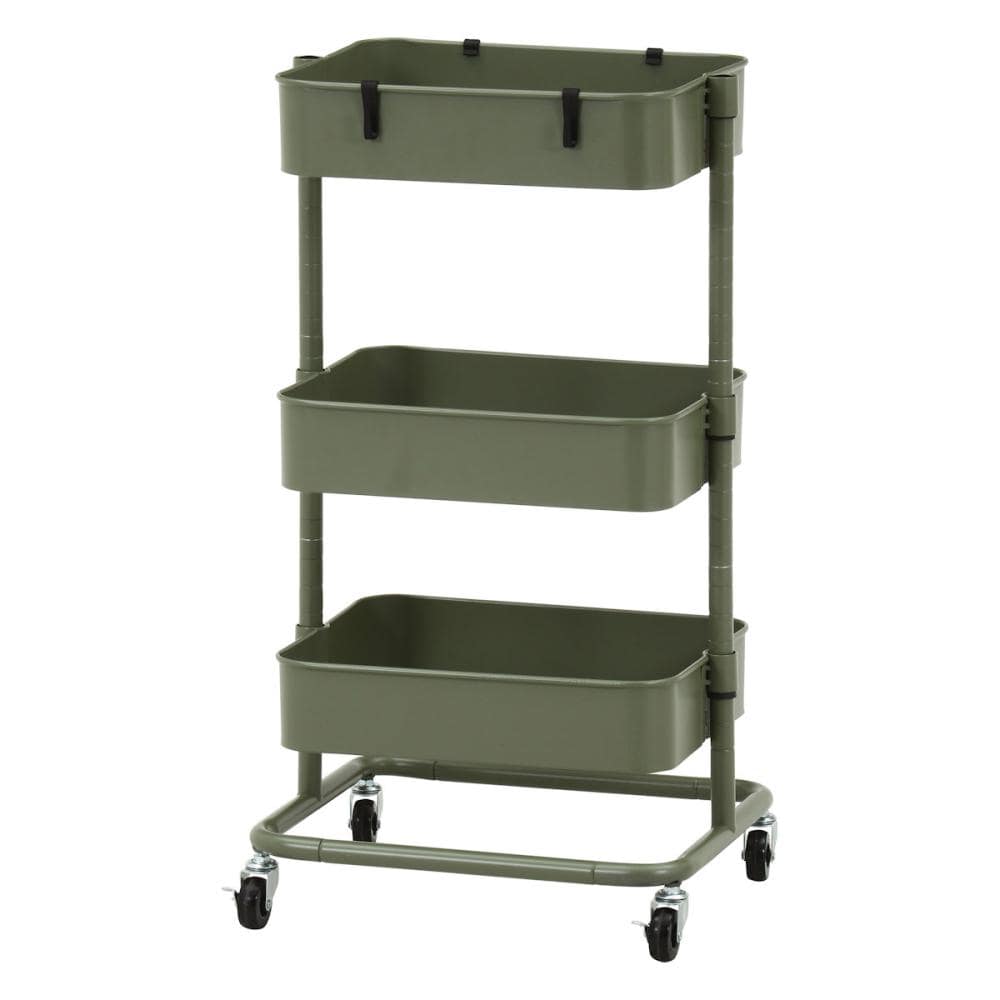 不二貿易　高さが調整できるワゴン　マルシェ　モスグリーン